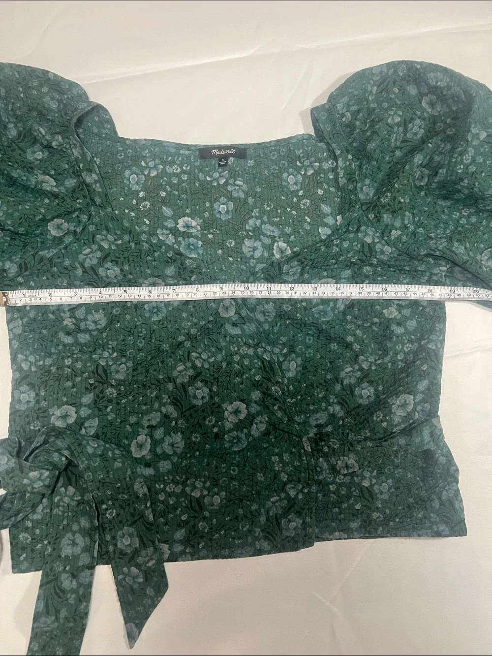 Madewell Emerald Green Floral Wrap Puff Sleeve Blouse